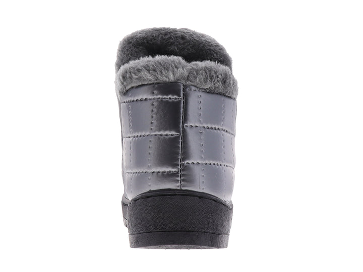 Botas para nieve color gris peltre con acabado acolchado, forro de piel sintética y suela negra.