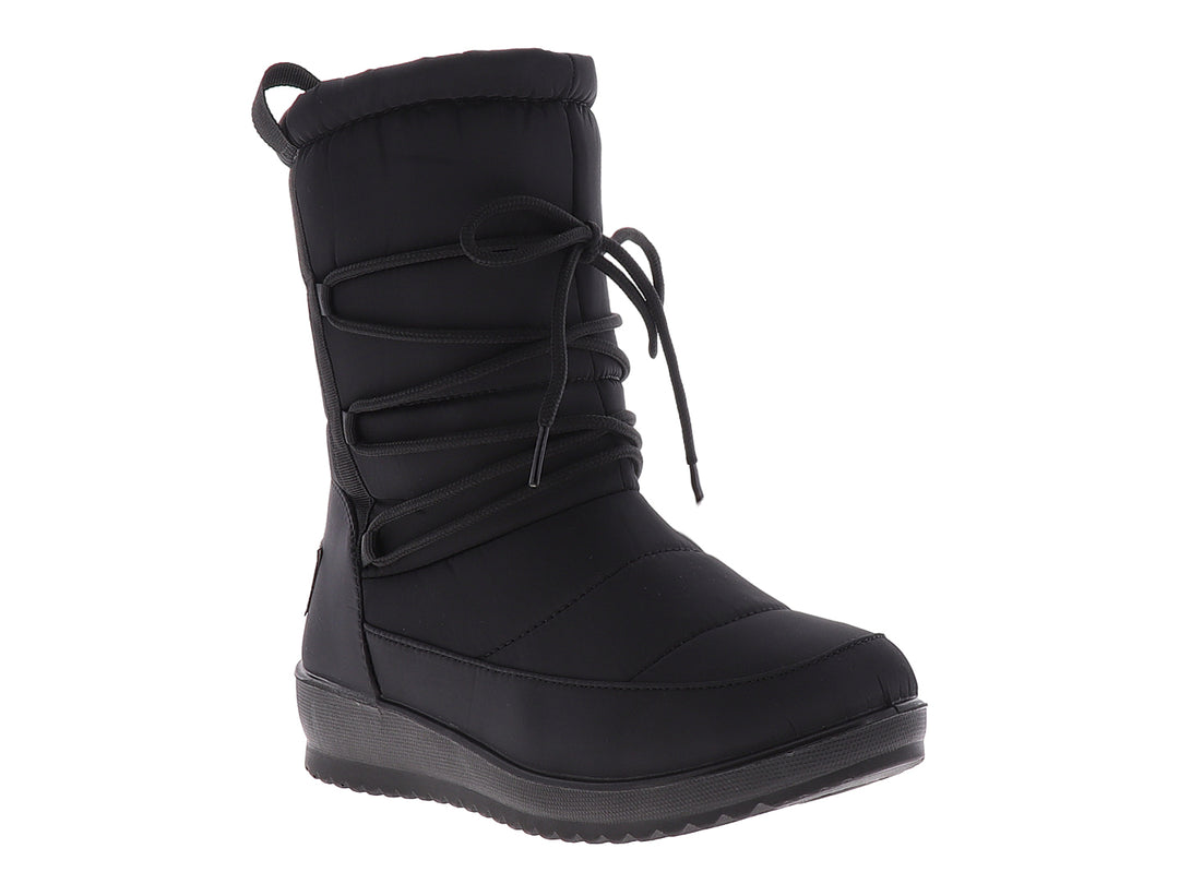 Botas para nieve color negro para mujer con cordones y suela gruesa.
