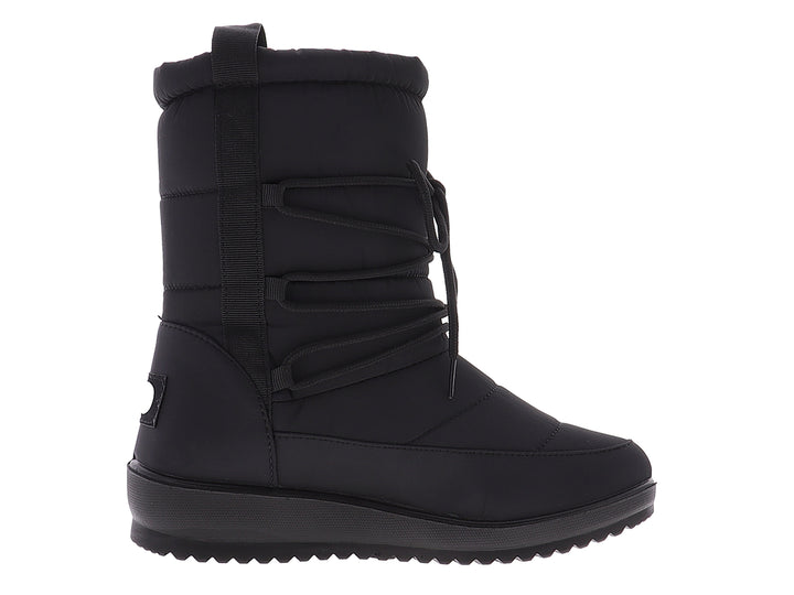 Botas para nieve color negro para mujer con cordones y suela gruesa.