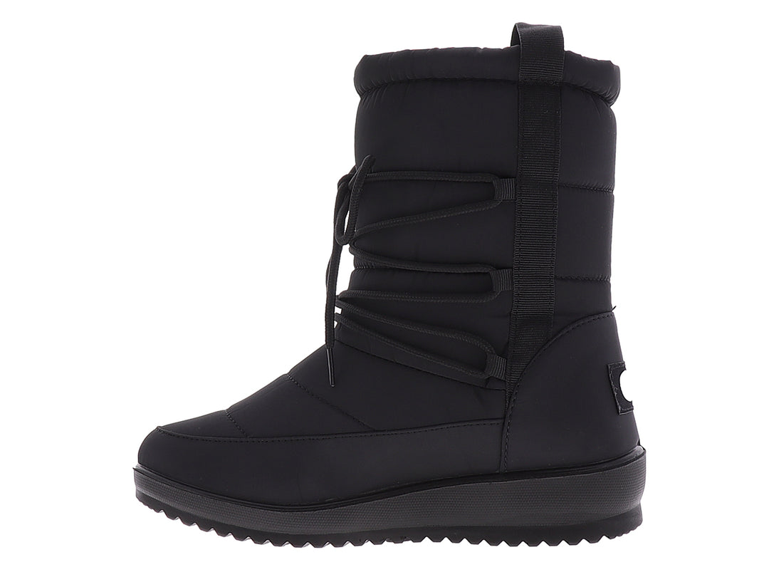 Botas para nieve color negro para mujer con cordones y suela gruesa.