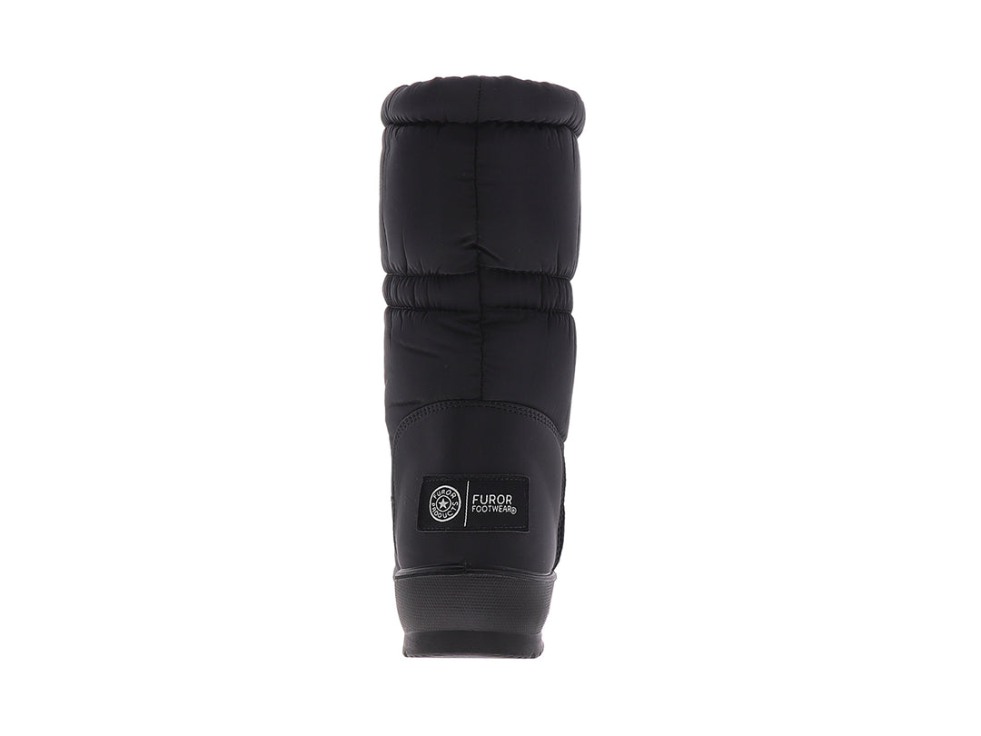 Botas para nieve color negro para mujer, con diseño acolchado y suela gruesa.