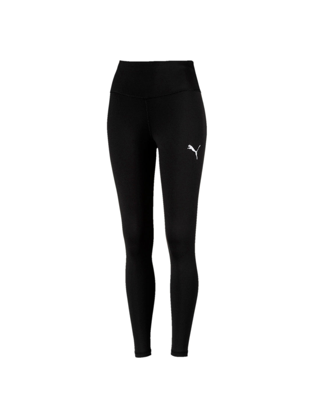 Leggings deportivos PUMA de color negro con logotipo blanco en la pierna.