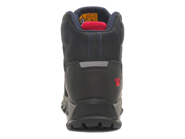 Bota deportiva Caterpillar color azul marino con suela gris y detalles en rojo.
