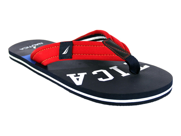 Sandalias Nautica color azul marino con correas rojas y detalles en blanco.