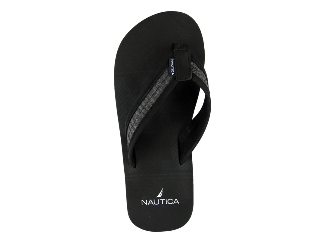 Sandalias Nautica Tropic color negro con suela blanca y correa textil.