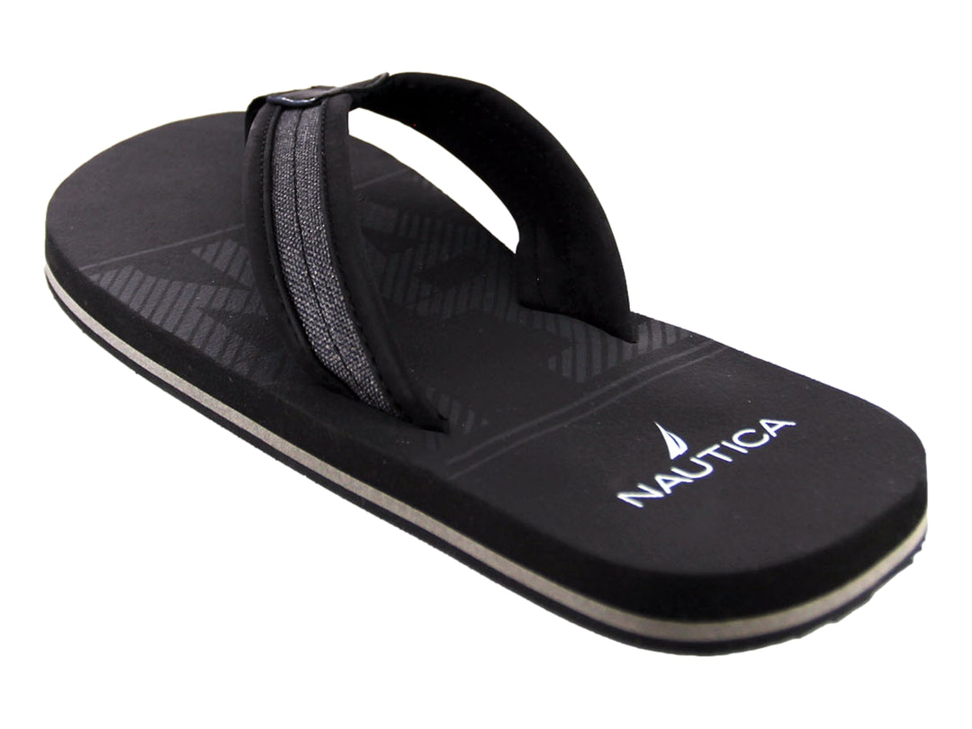 Sandalias Nautica Tropic color negro con suela blanca y correa textil.