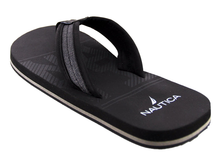Sandalias Nautica Tropic color negro con suela blanca y correa textil.
