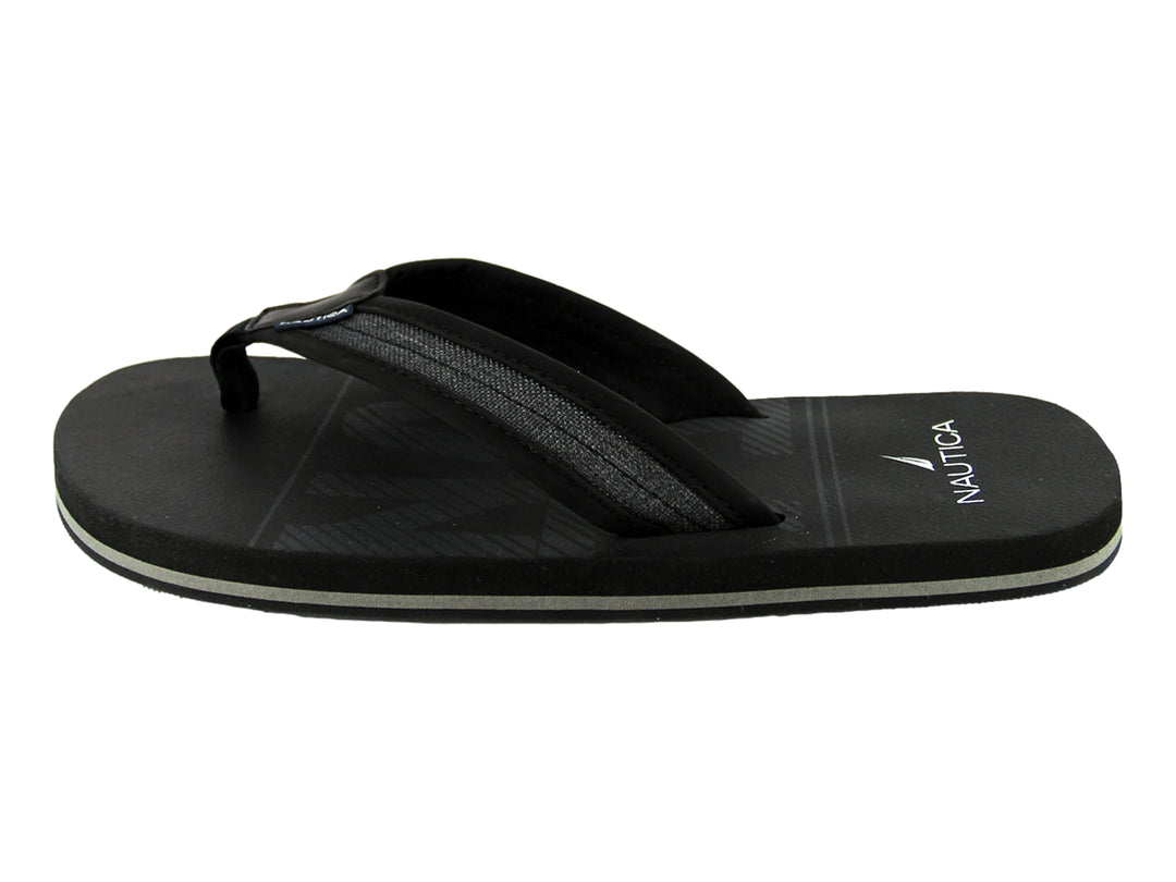 Sandalias Nautica Tropic color negro con suela blanca y correa textil.