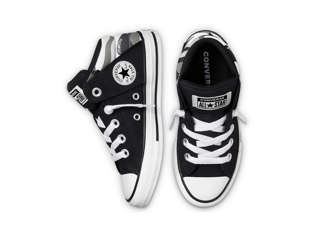 Tenis Converse Chuck Taylor All Star Axel Mid color negro con suela y agujetas blancas.