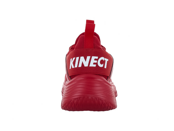 Tenis de baloncesto marca Kinect en color rojo intenso con detalles blancos y suela robusta.