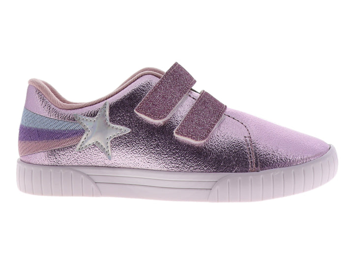 Tenis para Niña marca Molekinha en color rosa metalizado con detalles de glitter y una estrella plateada lateral.