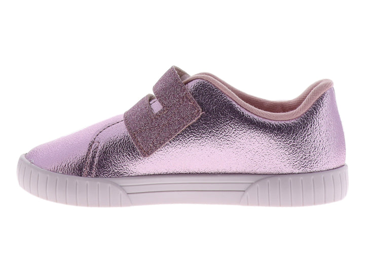 Tenis para Niña marca Molekinha en color rosa metalizado con detalles de glitter y una estrella plateada lateral.