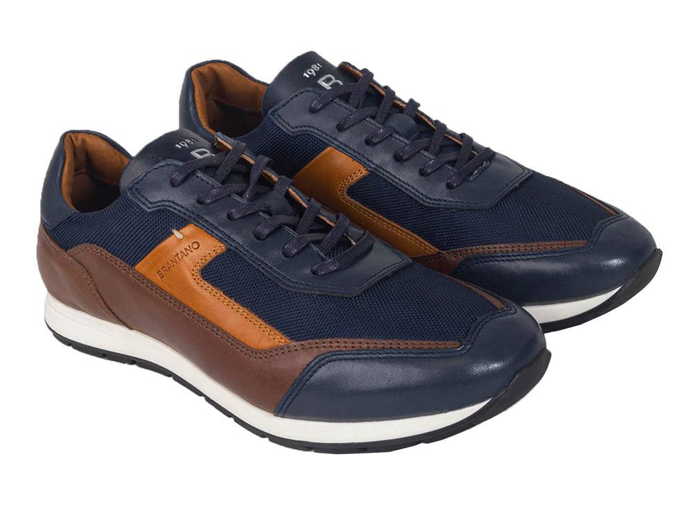 Tenis Brantano Vector para hombre en colores azul y café con suela blanca.