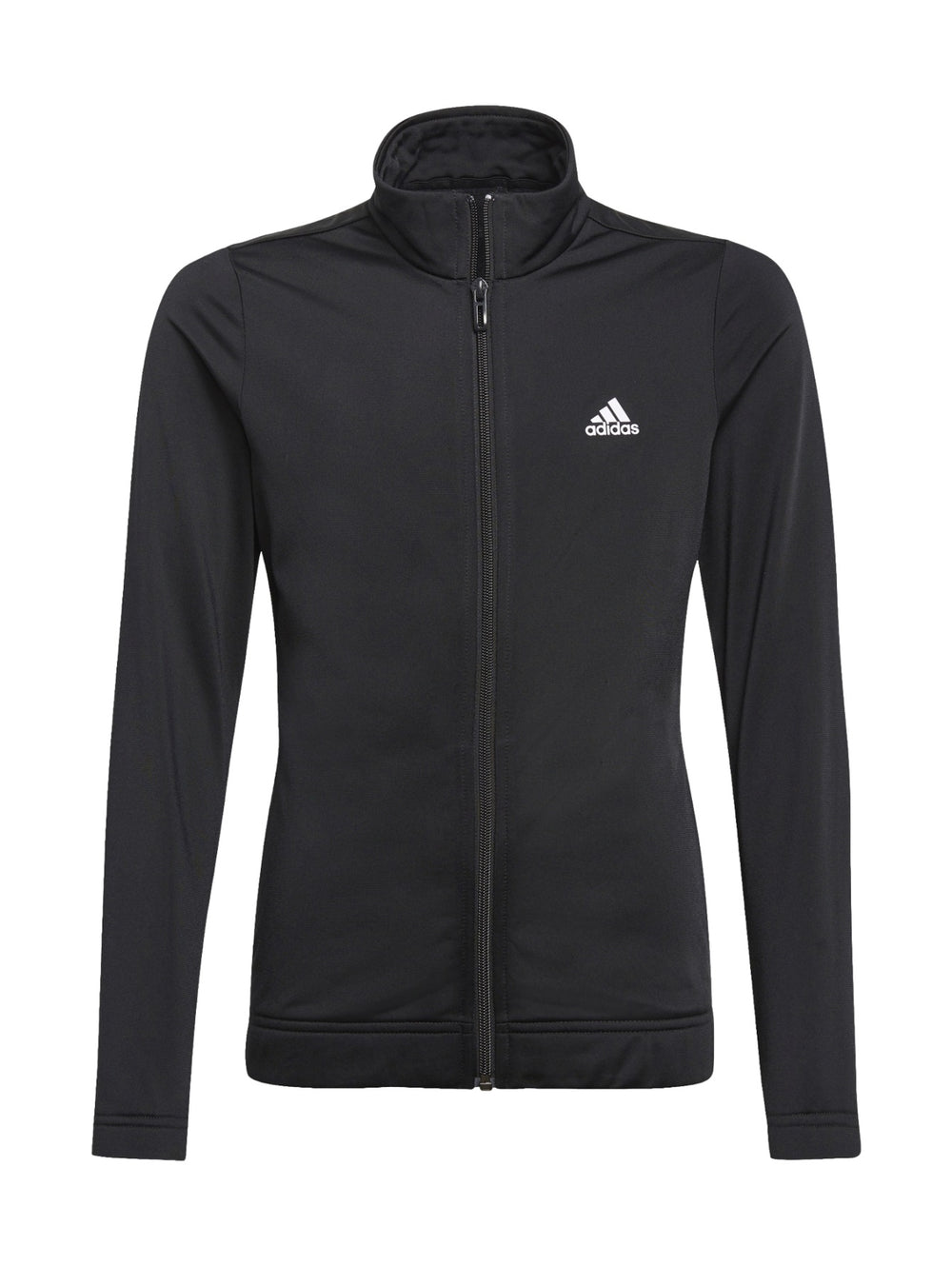Conjunto deportivo Adidas para niña en color negro, compuesto por chaqueta con cierre y pantalón