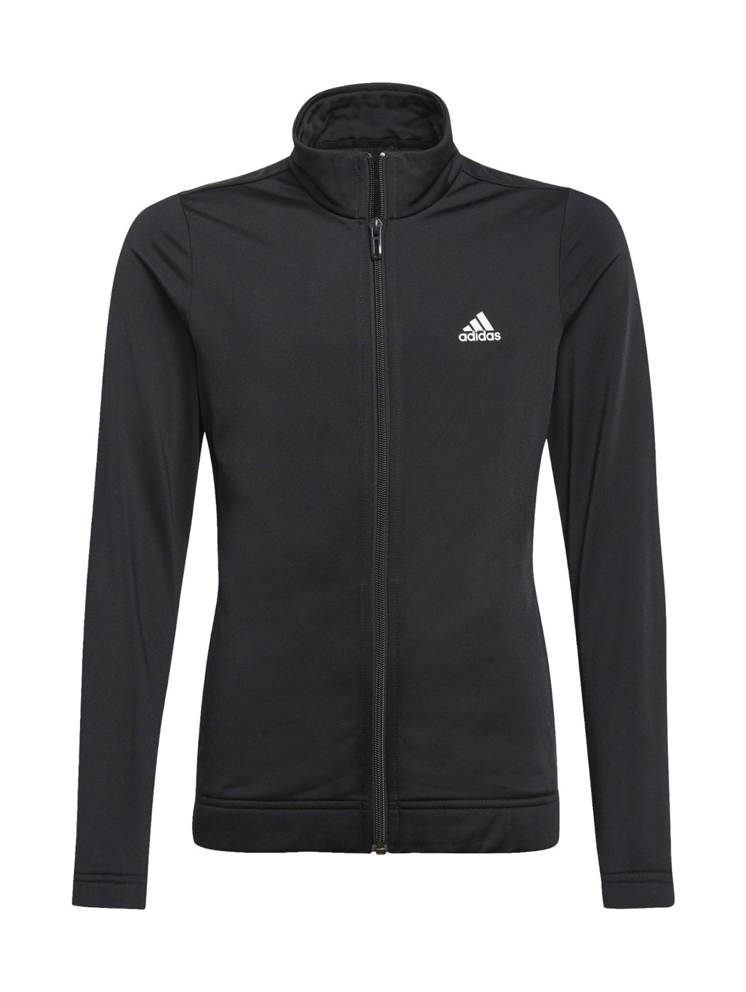 Conjunto deportivo Adidas para niña en color negro, compuesto por chaqueta con cierre y pantalón
