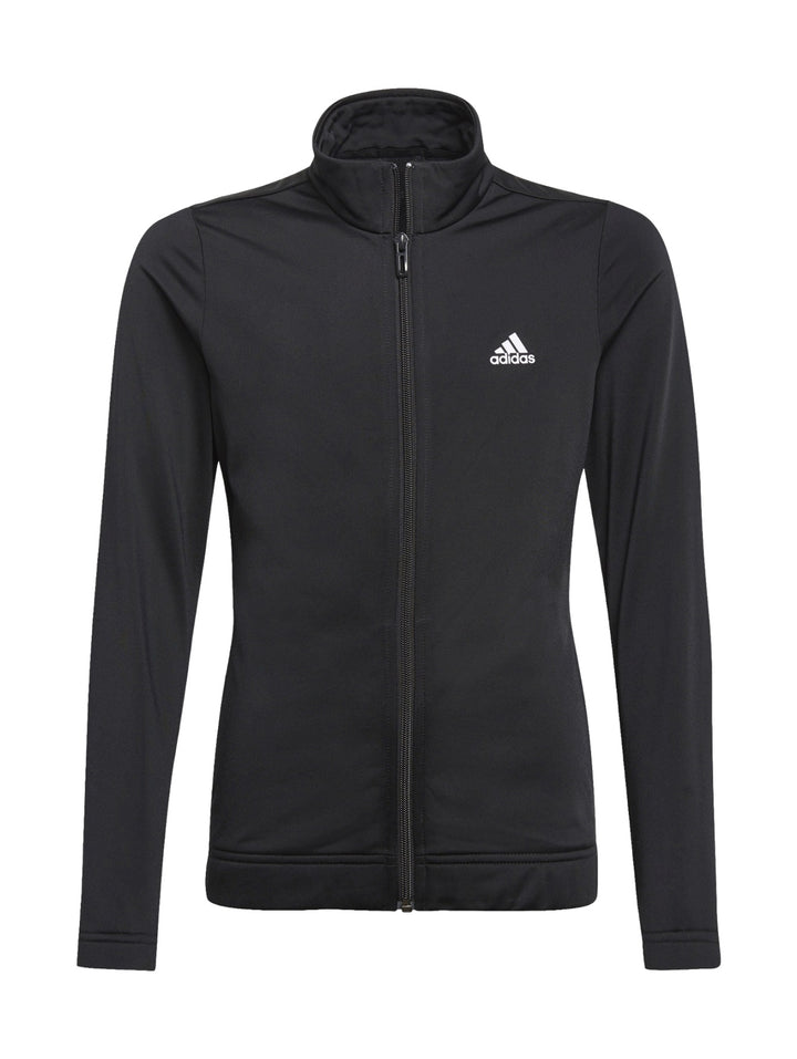 Conjunto deportivo Adidas para niña en color negro, compuesto por chaqueta con cierre y pantalón
