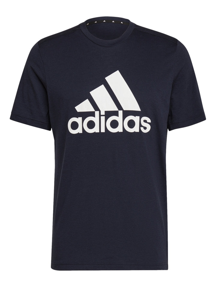 Playera deportiva Adidas color azul marino con logotipo blanco frontal.