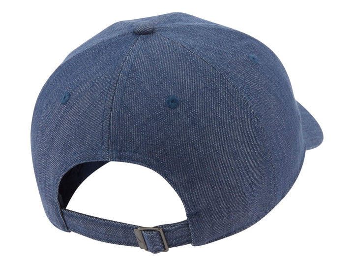 Gorra Nike azul marino de tela denim con logotipo Swoosh blanco en el frente.