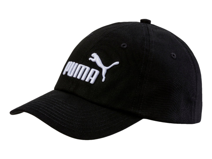 Gorra deportiva PUMA de color negro con logotipo blanco bordado en el frente.