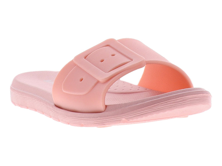 Sandalias ELEGA color palo de rosa con plataforma y detalle de hebilla ancha en la parte superior.