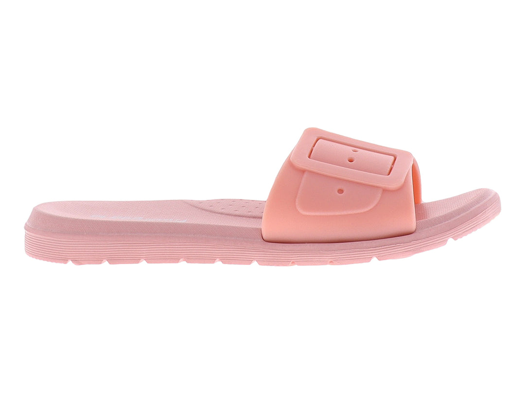 Sandalias ELEGA color palo de rosa con plataforma y detalle de hebilla ancha en la parte superior.