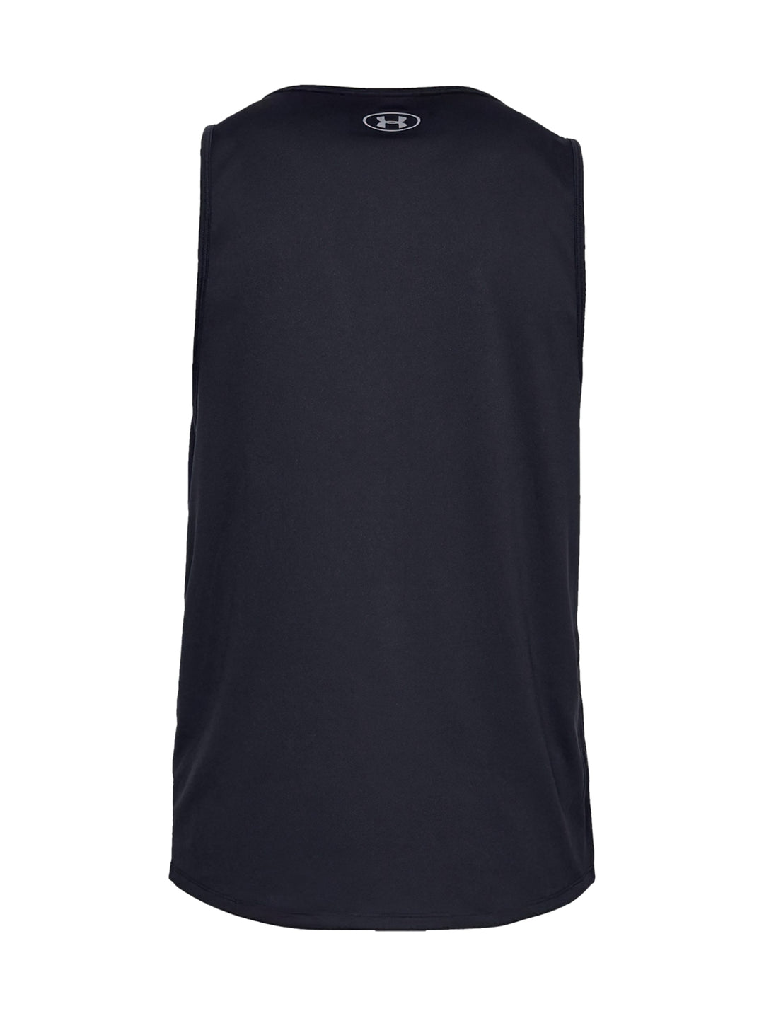 Hombre vistiendo una camiseta sin mangas deportiva de color negro de la marca Under Armour.