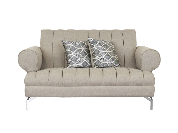 Conjunto de sala modelo Malta Louis en color granito con sofá, loveseat y cojines decorativos.