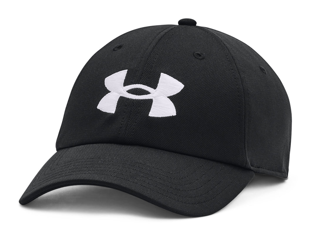 Gorra deportiva Under Armour de color negro con logotipo frontal bordado en color blanco y visera curva.