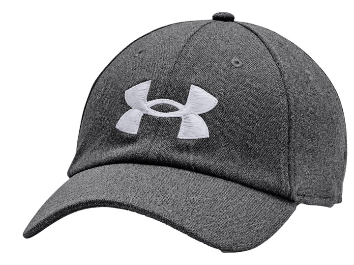 Gorra deportiva Under Armour en color gris oscuro con logotipo blanco bordado al frente y visera curva.