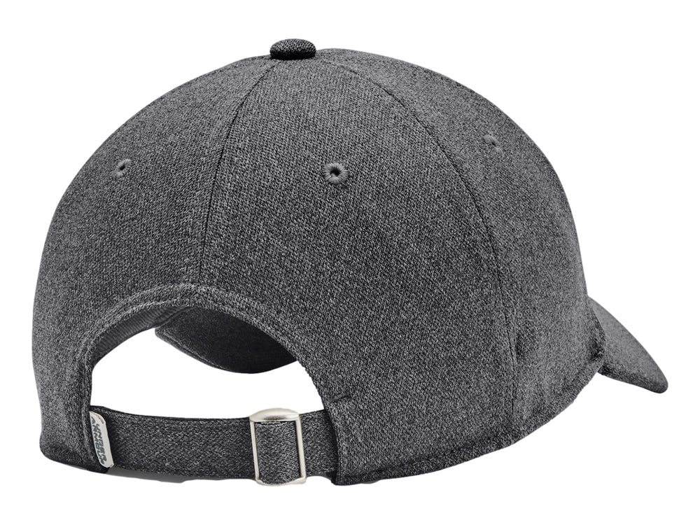 Gorra deportiva Under Armour en color gris oscuro con logotipo blanco bordado al frente y visera curva.