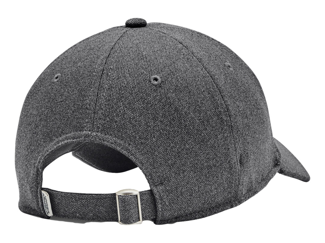 Gorra deportiva Under Armour en color gris oscuro con logotipo blanco bordado al frente y visera curva.