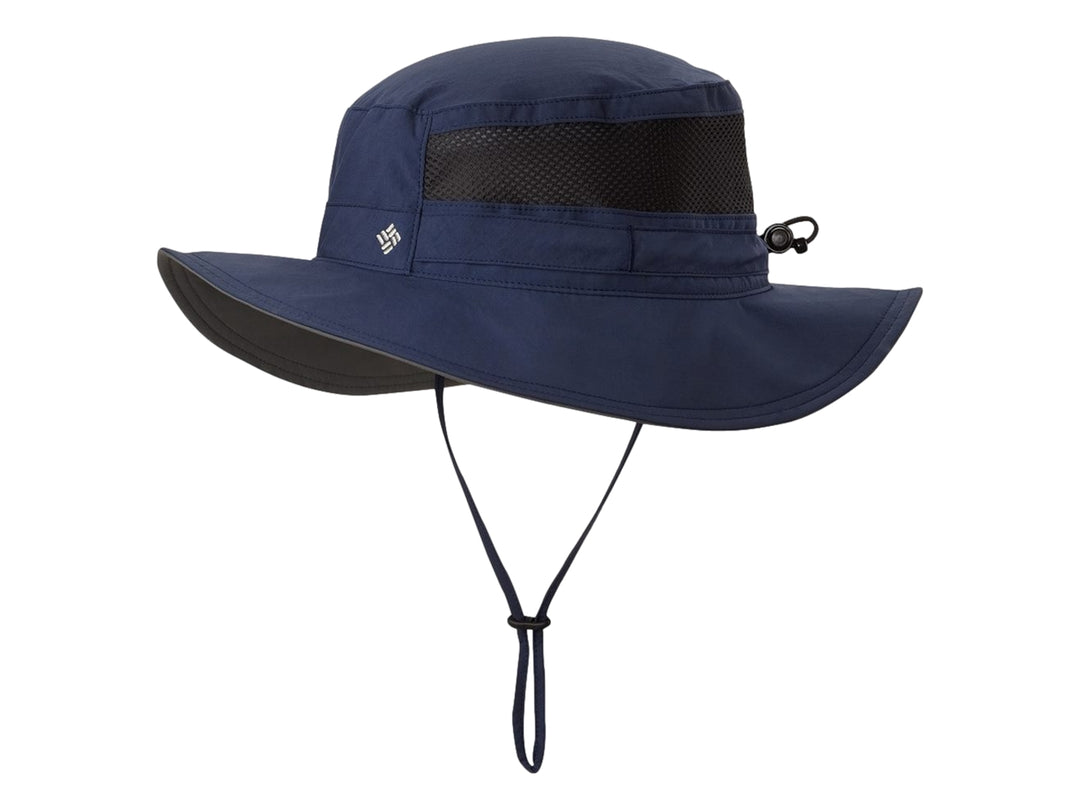 Sombrero Columbia Bora Bora Booney en color azul marino con panel de malla lateral y cordón ajustable.