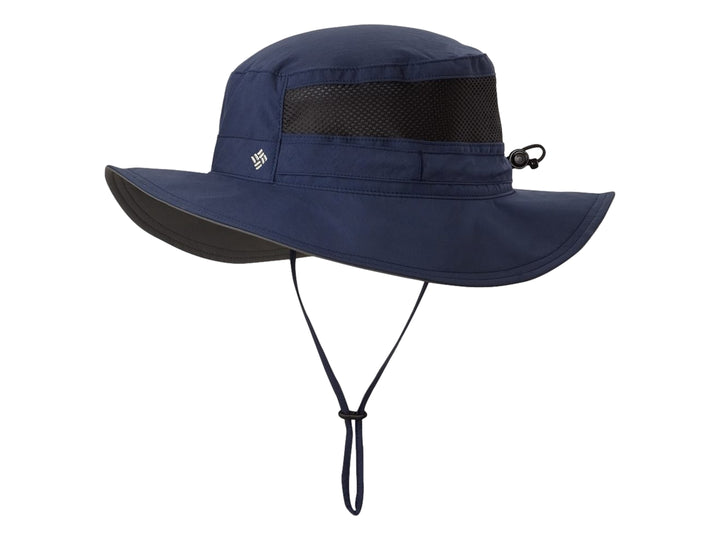 Sombrero Columbia Bora Bora Booney en color azul marino con panel de malla lateral y cordón ajustable.