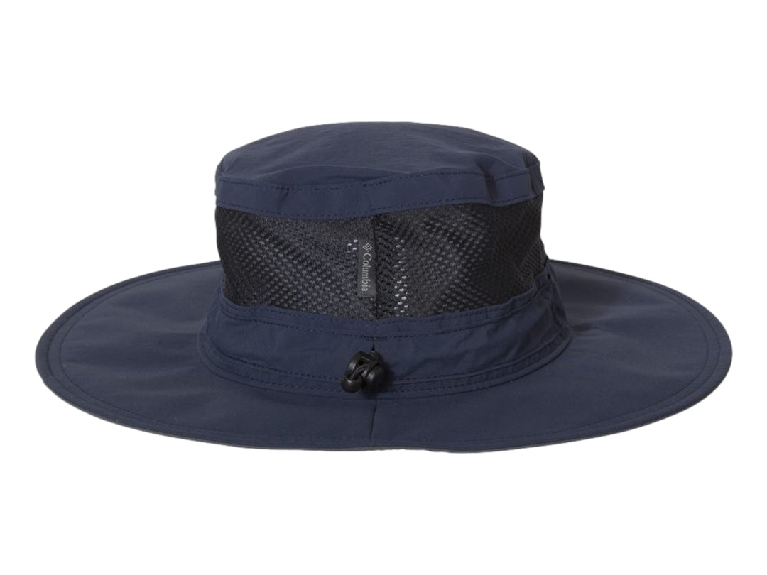 Sombrero Columbia Bora Bora Booney en color azul marino con panel de malla lateral y cordón ajustable.