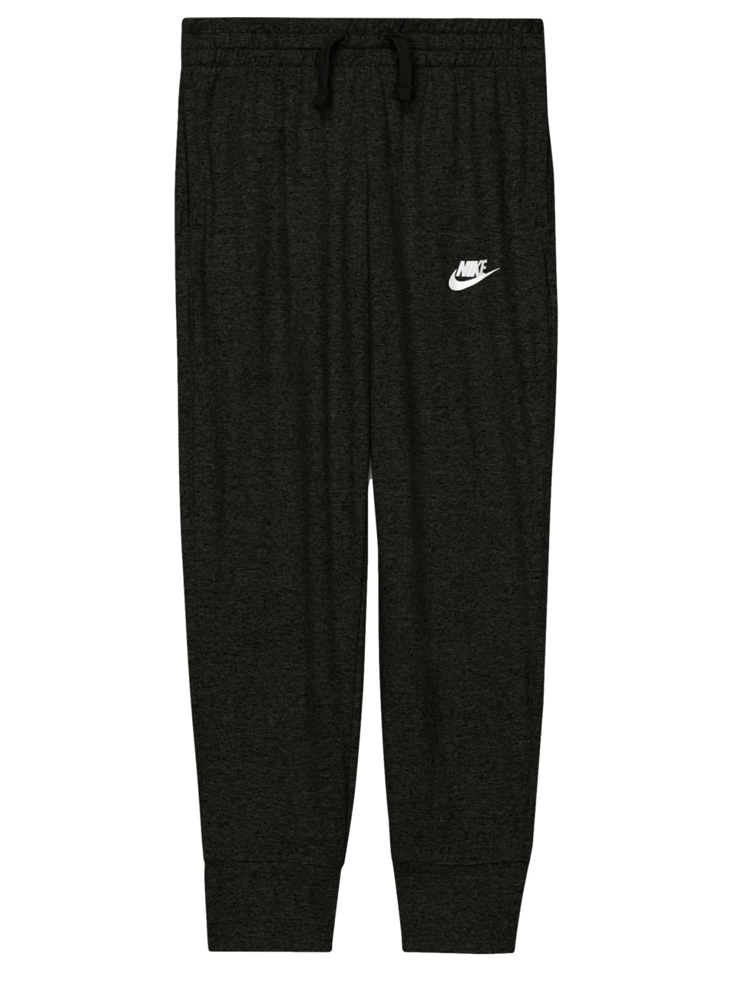 Pantalones deportivos Nike para niña en color negro jaspeado con logotipo blanco.