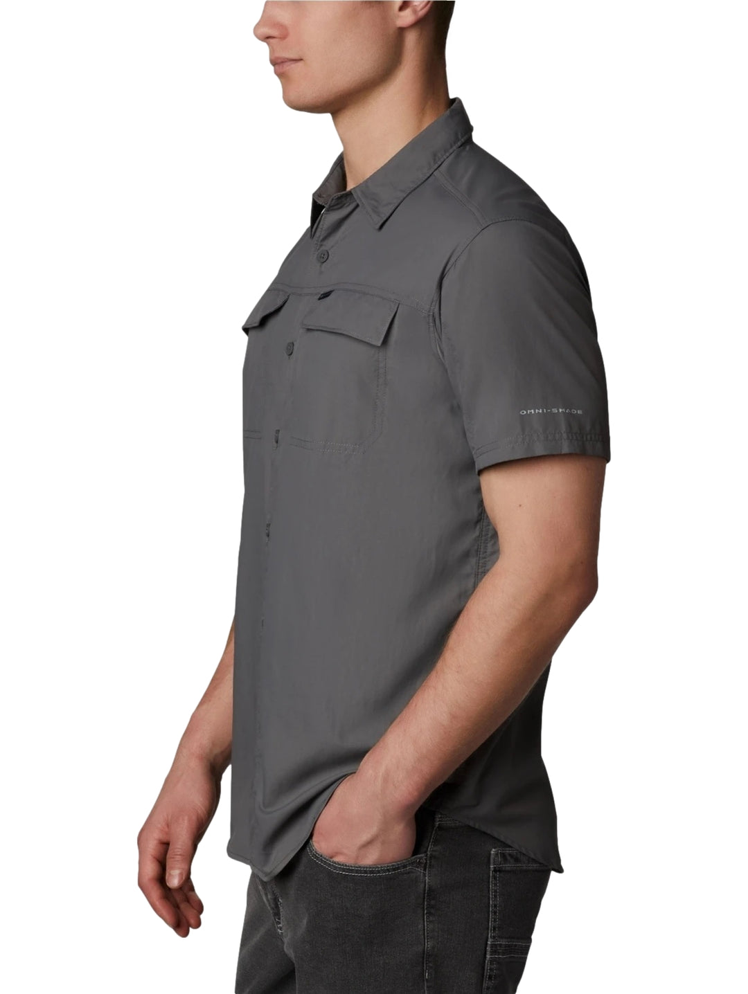Camisa Columbia Silver Ridge de manga corta en color gris city grey para hombre.