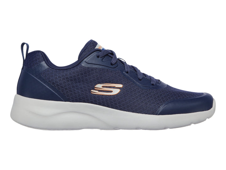 Tenis deportivos Skechers color azul marino con suela blanca y malla transpirable.