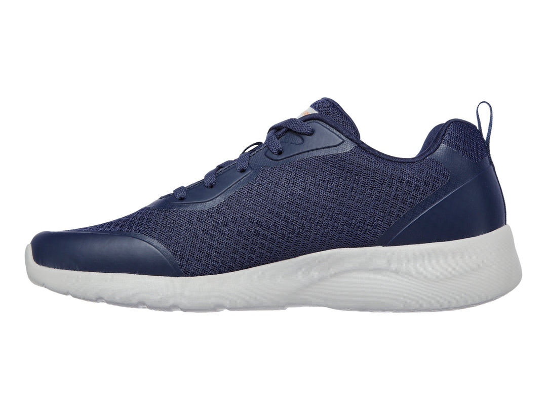 Tenis deportivos Skechers color azul marino con suela blanca y malla transpirable.