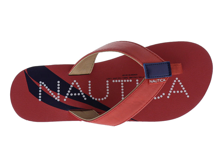 Sandalia de dedo marca Nautica en color rojo con detalle azul en la correa.