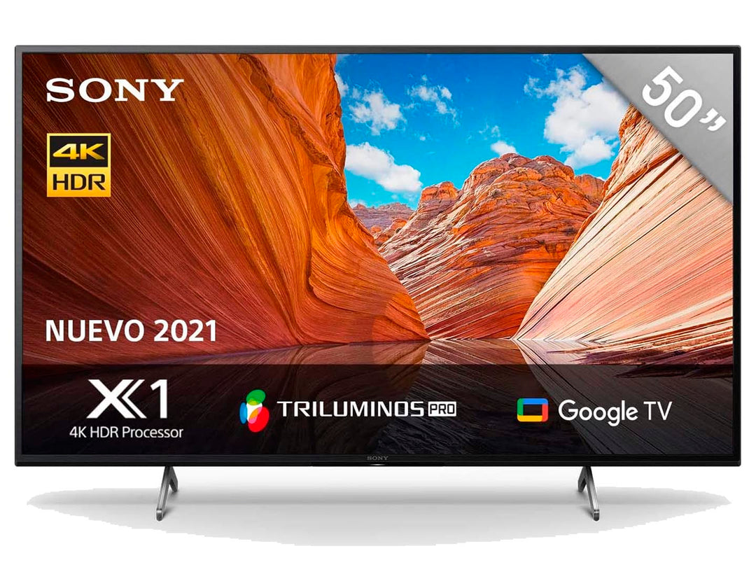 Televisor Sony Smart TV Ultra HD 4K de 50 pulgadas en color negro con pantalla encendida.