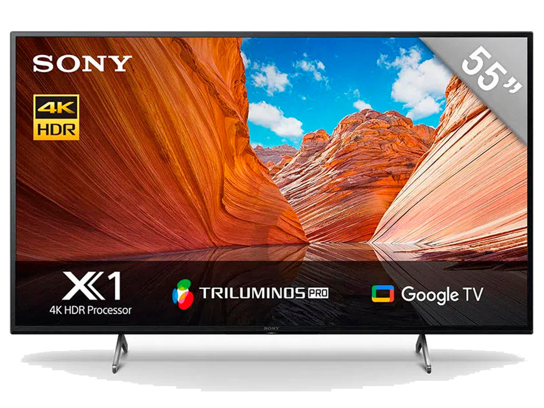 Televisor Sony Smart TV Ultra HD 4K de 55 pulgadas en color negro con pantalla encendida.