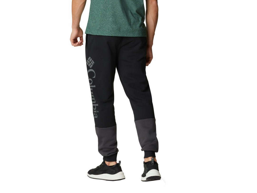 Pantalones deportivos Columbia Lodge Colorblock Jogger en colores negro y gris oscuro.