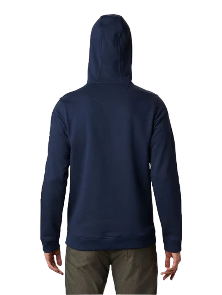 Sudadera con capucha color azul marino de la marca Columbia con logotipo blanco en el pecho y bolsillo frontal.