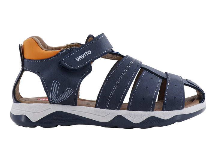 Sandalia infantil VAVITO color azul marino con suela blanca y cierre de velcro.