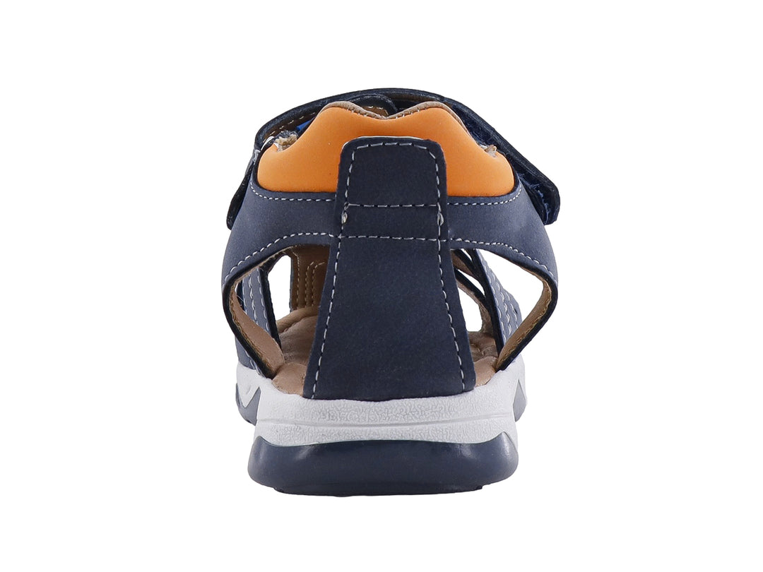 Sandalia infantil VAVITO color azul marino con suela blanca y cierre de velcro.