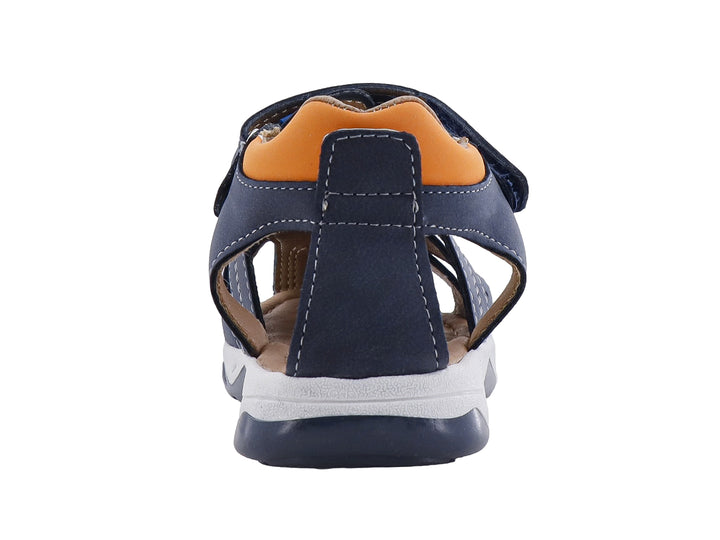Sandalia infantil VAVITO color azul marino con suela blanca y cierre de velcro.