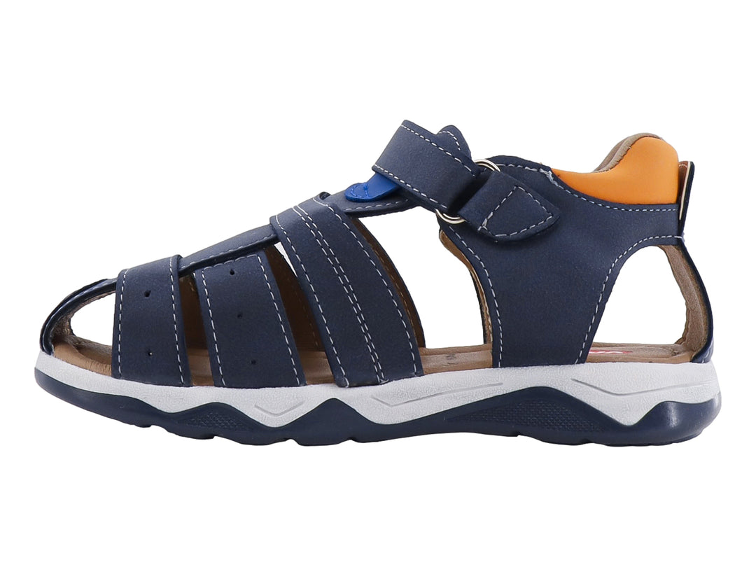 Sandalia infantil VAVITO color azul marino con suela blanca y cierre de velcro.