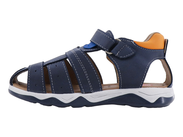 Sandalia infantil VAVITO color azul marino con suela blanca y cierre de velcro.
