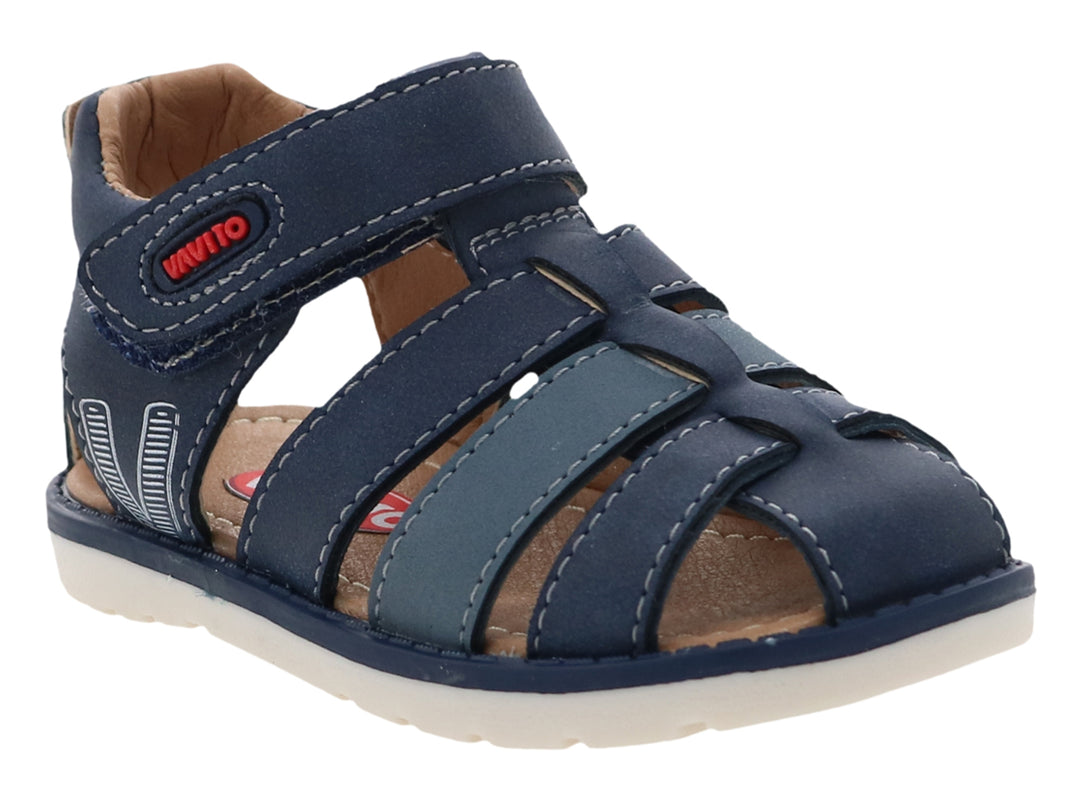 Sandalia VAVITO para niño en color azul marino con cierre de velcro y suela blanca.