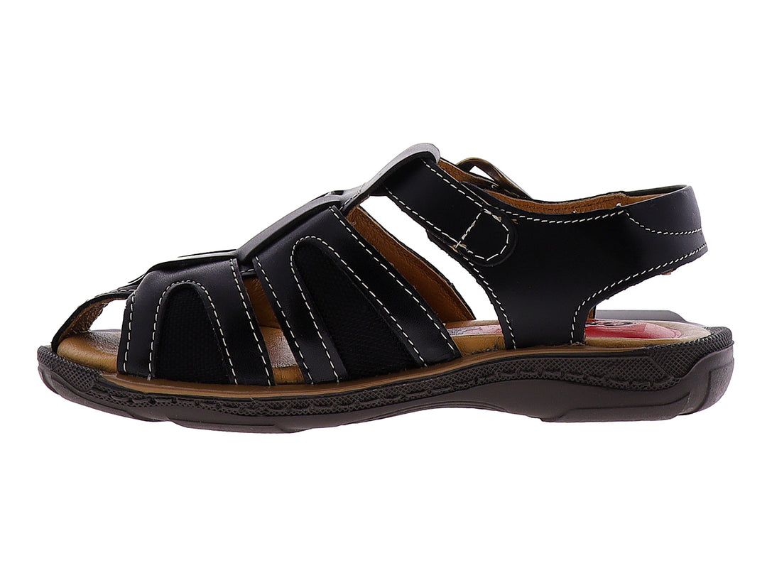 Sandalias negras para niño marca Coloso con hebilla metálica y suela marrón.